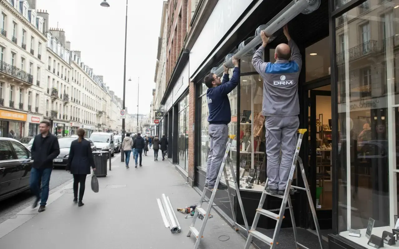 Installation rideau métallique commerce — pose sur-mesure DRM France Paris 19e